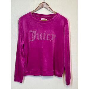Vintage Juicy Couture 90s Y2K Velvet Gem Logo Sweatshirt L Hot Pink Streetwear